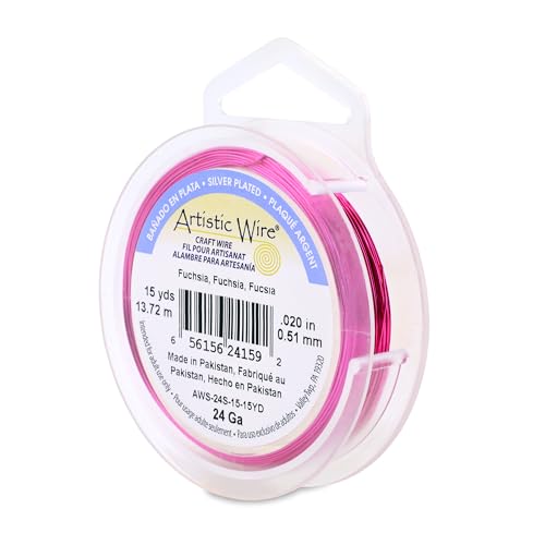 Image of Artistic Wire, 24 Gauge Silver Plated Tarnish Resistant Colored Copper Craft Wire, Fuchsia 15 yd