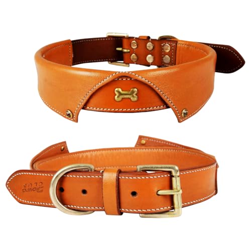 Image of Genuine Leather Tuxedo Shirt Dog Collar, Large, Tan, Cushioned Padding | Brass Buckle, Large, D Ring, Heavy Duty, Padded, Fit Neck Size 18.5 inch-22.5 inch
