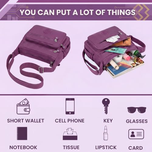 Image of TS WITH TECHSUN Women's Crossbody Sling Bag For Everyday Use, Nylon Shoulder Bag with Zipper Pockets, Adjustable Strap, Water Resistant Handbag for Travel, Shopping