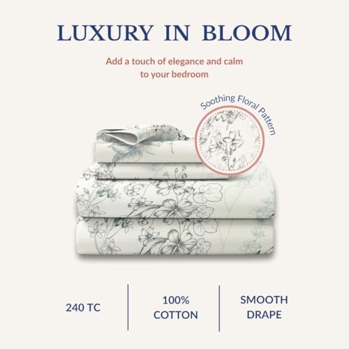 Image of Jaipur Weaves 100% Cotton 240 TC Printed Elastic Fitted Bedsheets King Size with 2 Pillow Covers, 72 x 78 inches (Garden Blue, Super King Fitted, Pack of 1)