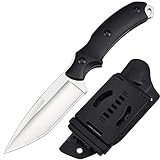 AUBEY Outdoor Messer Feststehend mit Kydexscheide, D2 Stahl Gürtelmesser Hohlschliff Full-Tang Survival Outdoormesser Bushcraft Camping Jagdmesser