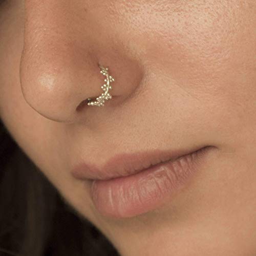 Alagia Unique Nose Ring, 925 Sterling Silver Nose Hoop Piercing, Indian Tribal Style, 20G Nose Ring, Handmade Body Jewelry thumb #1