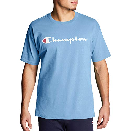 Champion mens Classic T-shirt, Script Logo T Shirt, Swiss Blue-y07718, Small US