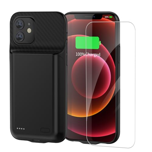 FLSTOR Battery Case for iPhone 12 and 12 Pro 6.1 inch, 13800mAh High Capacicty Rechargeable Battery Charging Case with Screen Protector, Black