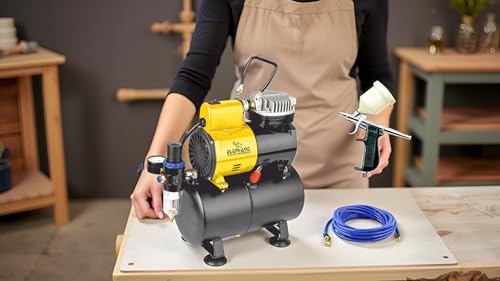 Image of Elephant Piston Type Mini Air Compressor with Fan and 3 Ltr. Air Tank Capacity AS-186 for Air Brushes for Makeup, Cake Decorating, Tattoo, Face, Body Painting Airbrushing (AS186-AC60)