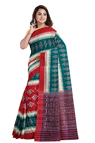 Image of Odisha Sambalpuri Handloom Ikat Women's Cotton Saree, Odisha Handloom Handmade Pure Cotton Khandua Saree, Ikkat Orissa Traditional Handloom Saree Without Blouse