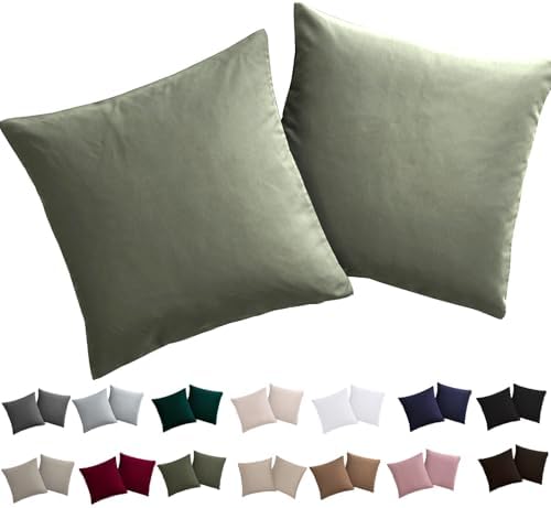 Soifox Kissenbezug 80x80 2er Set - Kopfkissenbezug 80 x 80 Salbeigrün 100% Mikrofaser bügelfrei & knitterfrei mit Reißverschluss