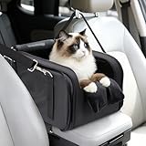 3 in 1 Cat Car Seat for Center Console – Portable Carrier for Shoulder Handle Car, Foldable Pet Armrest Booster Seat for Small Dogs & Cats (Up to 15lbs) | Puppy Seats with Cushion for Travel