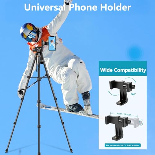 Image of Victiv 67.7 inch Aluminium Mobile Tripod, Tripod Stand for Phone, Tripod Mobile Holder for Diwali, Travel, Vlog, Lightweight Tripod Stand Compatible with Samsung, iPhone, Canon, Xiaomi with Bag (Black)