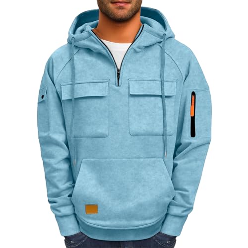 Mens Hoodies Zip Up Quarter Work Cargo Big And Tall Hoodies Fleece Vintage Basic Oversized Sweatshirt Zipper Pockets4
