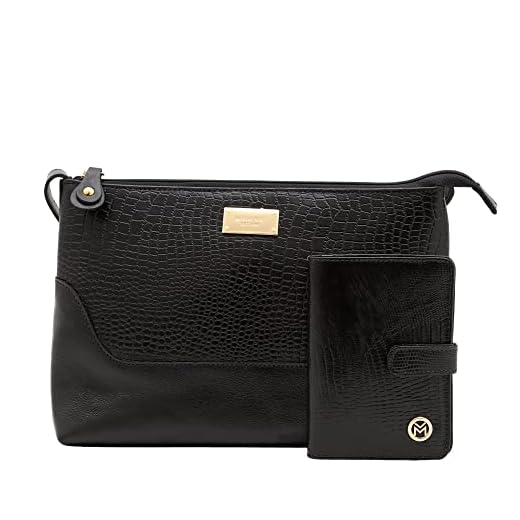 Kit Bolsa Transversal e Carteira Couro Legítimo Lezard Mariart 2194+237 (Preta)