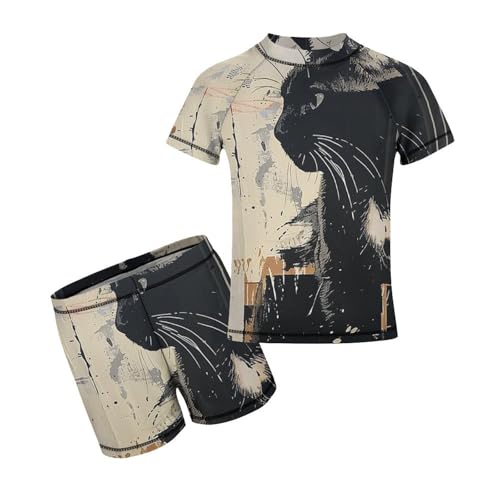 Love Black CatChildren's Casual Swimsuit Set - Simple and Versatile8-10Y（130cm）