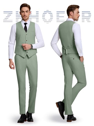 Men's Casual Linen Suit Set 2 Piece Slim Fit Wedding Suits Prom Groomsmen Suit Tuxedos Beach Suits Vest Pants3