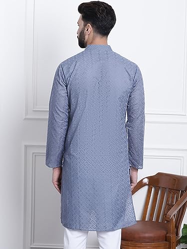 Image of SOJANYA Elegant Pastel Color Embellished Kurta for Men | Minimal Embroidery Festive & Ethnic Wear