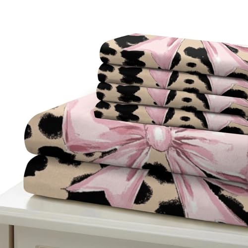 Parure de lit 3D nœuds roses et léopard microfibre 135x200