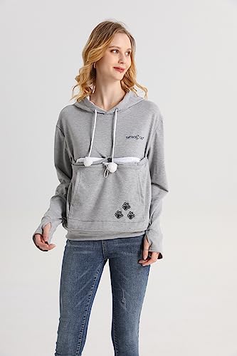 Image of ALYC Unisex Hoodies Pet Holder Cat Dog Large Pouch Carriers Pullover with Cat Printing Sweatshirt