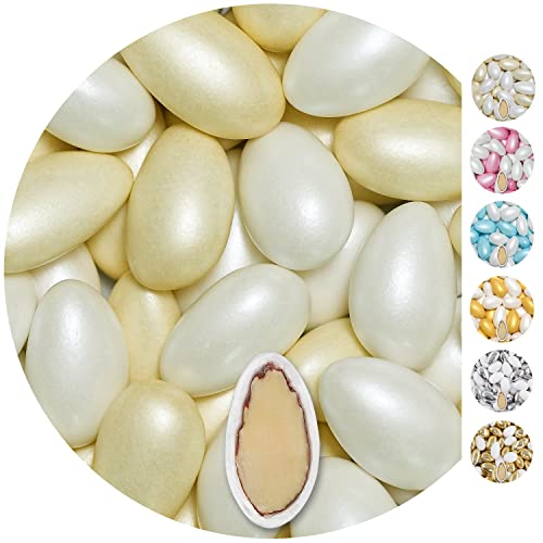 EinsSein 1kg Dragées Mariage Amandes Conchiglia blanc & beige perle | ca. 280 pièce Dragees Mariage Baptême Communion Célébrer Fête Candybar | Confiserie...