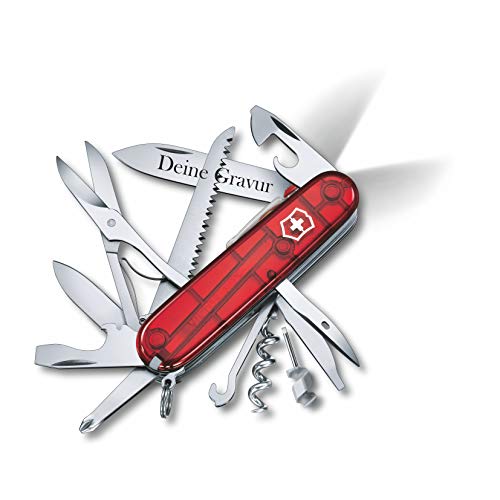 Victorinox HUNTSMAN LITE mit Wunsch Gravur auf der Klinge I Geschenk für Männer Frauen I zum Geburtstag I Schweizer Taschenmesser personalisiert mit 21 Funktionen 1.7915.T