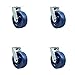 Solid Polyurethane Swivel Top Plate Caster Set of 4 w/6" x 2" Blue Wheels - Includes 4 Swivel w/Bolt on Swivel Locks - 4800 lbs Total Capacity - Service Caster Brand