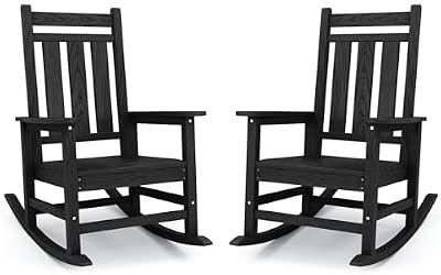 KINGYES Oversized Outdoor Rocking Chair Set of 2, HDPE Patio Rockers, Black