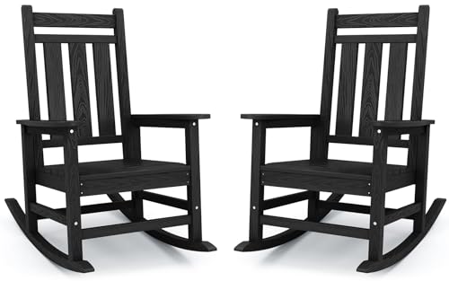 Image of KINGYES Oversized Outdoor Rocking Chair Set of 2, HDPE Patio Rockers, Black
