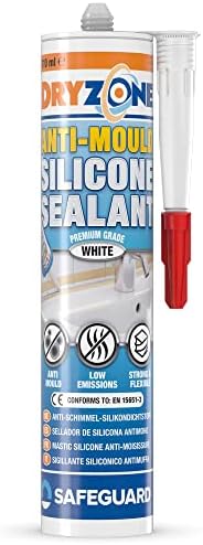 Dryzone Anti-Mould Silicone Sealant (310 ml White) Premium Sanitary-Grade, Low VOC Sealant for Bathroom and Kitchen