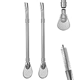 Premium Bombilla für Mate von BEARTOP | mit Strohhalm Bürste | extra lang (18cm) | Trinkhalme Edelstahl | Sieb für Yerba Mate Tee, Matcha & losen Tee | Mate Tee Set | Zufriedenheitsgarantie (3 Jahre)*