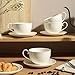 Feenmai 12 oz Cappuccino Cups with Saucers, Ceramic Espresso Coffee Cups Set of 4, White Latte Cup and Saucer, Elegant Tea Mugs Set, Microwave Dishwasher Safe Drinkware for Cafe, Housewarming Gift