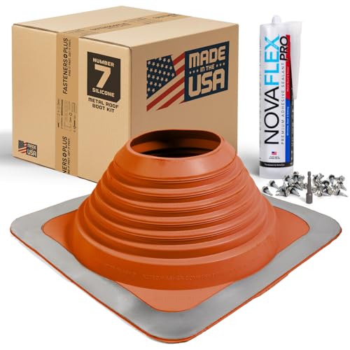 Fasteners Plus #7 Square Silicone Metal Roof Pipe Flashing Boot with Complete Install Kit (Made in...