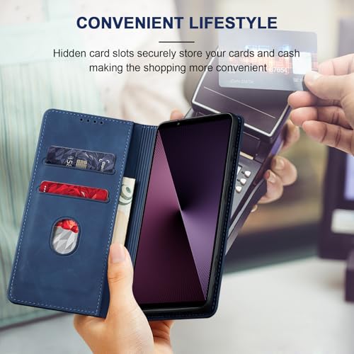 Image of Jasonyu Cover for Sony Xperia 1 VII Flip PU Leather Case Cover Book Wallet Stand Function Magnetic Card Slot TPU Bumper Case (Blue)