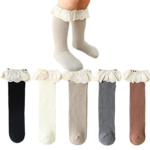 Baby Girls Knee High Socks Kids Toddler Tube Ruffled Stockings Little Girl's Lace Heelless Socks