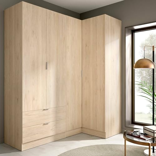 Dmora - Guardaroba Sillara, Mobile angolare per Camera da Letto, Armadio Appendiabiti ad Angolo a 4 Ante battenti, 174x91h184 cm, Rovere