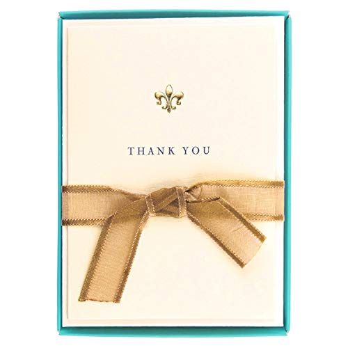 Image of Graphique Fleur de Lis La Petite Presse Boxed Thank You Notes - 10 Embossed and Embellished Gold Foil Fleur de Lis Thank You Cards with Matching Envelopes, 3.25 inch x 4.75 inch