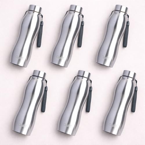 Image of Clazkit Platina Pro Classic Stainless Steel Water Bottle 1000ml - Set of 6 |ISI Certified|Leakproof, Rust-Free, BPA-Free, Durable for College, Fridge, Sports, Gym, Yoga & Office