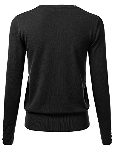 Women's Button Down V-Neck Long Sleeve Knit Cardigan With Sleeve Button Detail Black M #TOP2