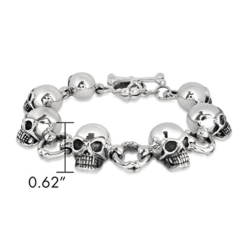 WithLoveSilver 925 Sterling Silver Biker Gothic Skull Head Bone Bracelet, 8 Inches4