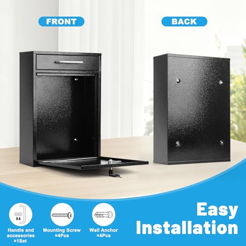KYODOLED Steel Key Lock Mail Boxes Outdoor, Locking Wall Mount Mailbox, Security Lock Drop Box, Collection Boxes for Home, Office or Commercial,16.2H x 11.2L x 4.6W Inches, Black X Large by KYODOLED - Image 5