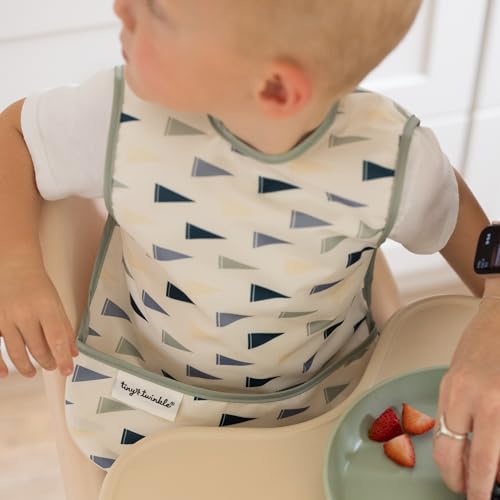 Image of Tiny Twinkle Mess Proof Baby Bib for Girls | Waterproof Toddler Bib for Eating | Baby Apron for Feeding | Machine Washable | Perfect Shower Gift (Varsity Flags, 6-24M)