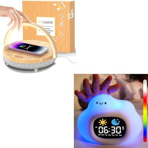 Vivilumens Sleep and Comfort Bundle: Includes Bedside Lamp with Wireless Charger and Ok to Wake Clock for Kids Cover