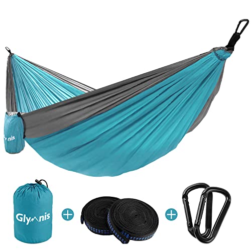Glymnis Hamaca Ultraligera de Nailon, 300 kg de Capacidad de Carga, 275 x 140 cm, 2 Correas de Nailon y 2 Mosquetones, Hamacas Colgantes para Acampada de Viaje al Aire Libre y Jardín