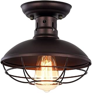 Pauwer Industrial Metal Cage Ceiling Light Semi Flush Mount Mini Pendant Lighting Oil