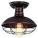 Pauwer Industrial Metal Cage Ceiling Light Semi Flush Mount Mini Pendant Lighting Oil Rubbed Bronze Chandelier for Farmhouse Porch Kitchen Bathroom