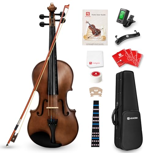 Vangoa 1/4 Kids Violin Set for Beginner Children Student Quarter Size Acoustic Violin Starter Kit with Case, Rosin, Bow, Strings, Mute, Fingerboard Stickers, Natural