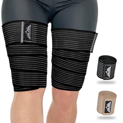supregear 2 Pcs Hamstring and Thigh Compression Wraps, Adjustable Thigh Brace for Muscle Sprain, Quadricep Support Sleeve for Men and Women, Elastic Bandages for Knee Calf Arm Leg, 200 cm/79 in, Black