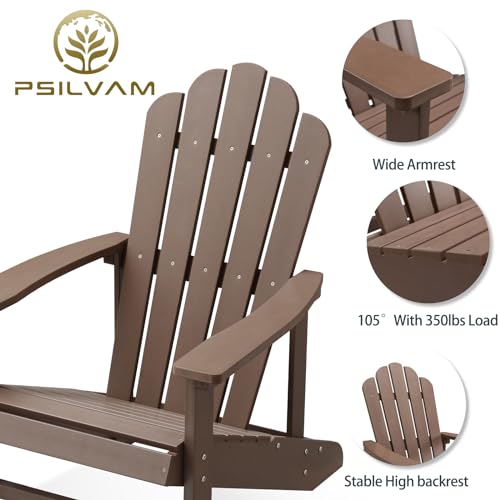 Image of Psilvam Classic Adirondack Chair, Standard-Sized Poly Lumber Fire Pit Chair, 350Lbs Support Weather Resistant Patio Chairs for Garden, Party, Beach(Brown)