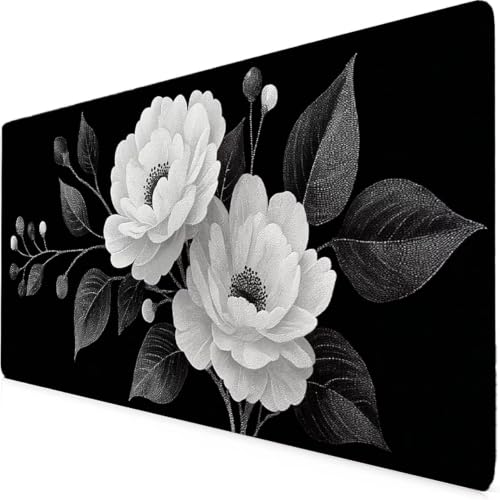 Tapis de souris grand format noir motif floral sous-main étanche pour ordinateur portable
