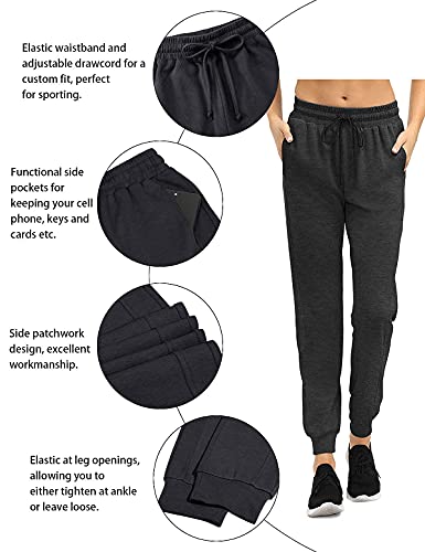 Fulbelle Fall Winter Cotton Drawstring Jogger Sweatpants with Pockets Women,Running Yoga Lounge Pants Teen Girls High Waisted Golf Pajamas Active-wear Soft Stretchy Cozy Black Small - Thumbnail 4