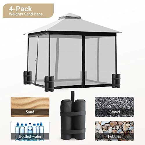 CHARMELEON-10×10-Gazebos-for-Patios-with-4-Sandbags-Waterproof-Gazebo-Canopy-with-Netting-Screen-Walls-Outdoor-Gazebo-with-100-Square-Feet-of-Shade-for-Garden-Backyard-Deck-and-Lawns-Gray CHARMELEON 10×10 Gazebos for Patios with 4 Sandbags Waterproof Gazebo Canopy with Netting Screen Walls Outdoor Gazebo with 100 Square Feet of Shade for Garden Backyard Deck and Lawns Gray