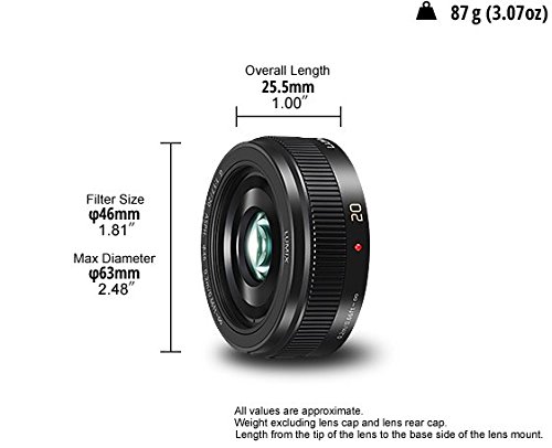 Panasonic H-H020A LUMIX G Festbrennweiten 20mm F1.7 II ASPH. Objektiv (Pancake Objektiv, Filtergröße 46 mm, Bildwinkel 57°) schwarz