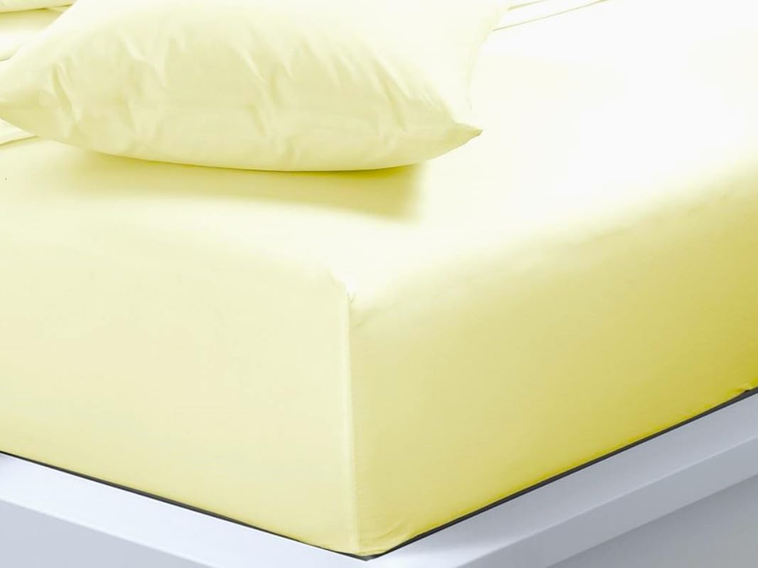 Fitted Sheet 40cm Extra Deep Pocket Single Size Lemon Easy Care Poly Cotton, Soft, Wrinkle-Free (S lemon)